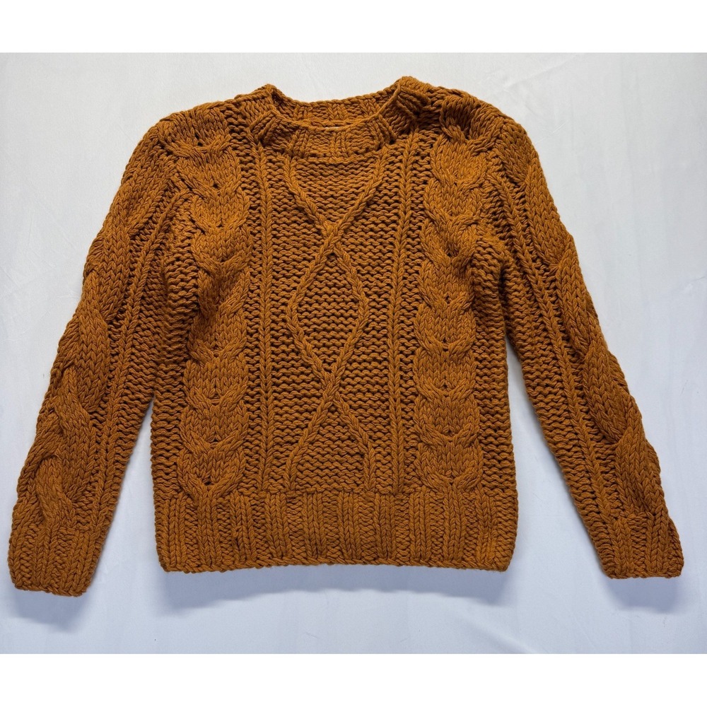 Sage The Label Fisherman Sweater Womens L Burnt Orange Acrylic Cable Knit Ribbed